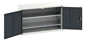 verso shelf cupboard with 2 shelves. WxDxH: 1300x550x800mm. RAL 7035/5010 or selected Bott Verso Basic Tool Cupboards Cupboard with shelves
